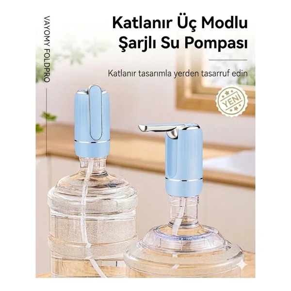 Vayomy Smartfold Katlanabilir Şarjlı Damacana Pompası - Akıllı Ölçülü Otomatik Dokunmatik Su Pompası (Yeni Nesil) - Görsel 8