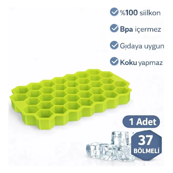 Evolis Kitchen Petek Şekilli Silikon Buzlukluk 37lı Kokteyl Meyve Dondurma-Çikolata Buz Kalıbı - Açık Yeşil - Görsel 5