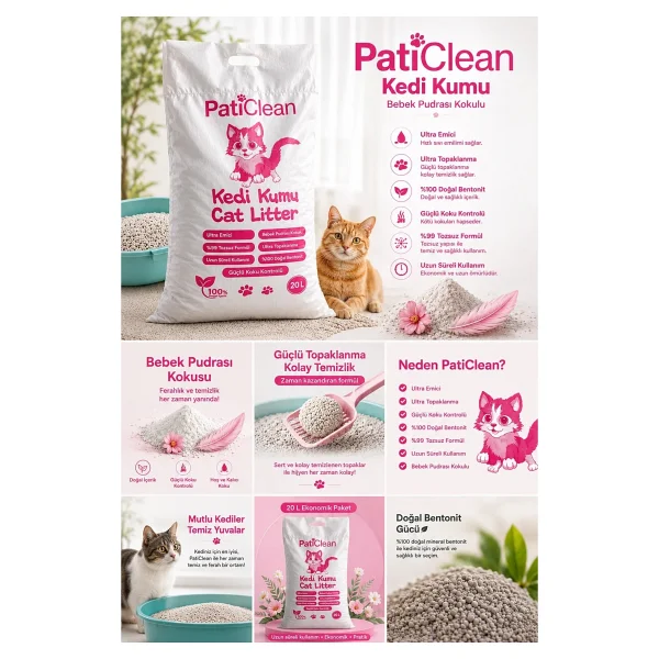 Pati Clean Bebek Pudrası Kokulu 20 Lt Bentonit Kedi Kumu - Görsel 2