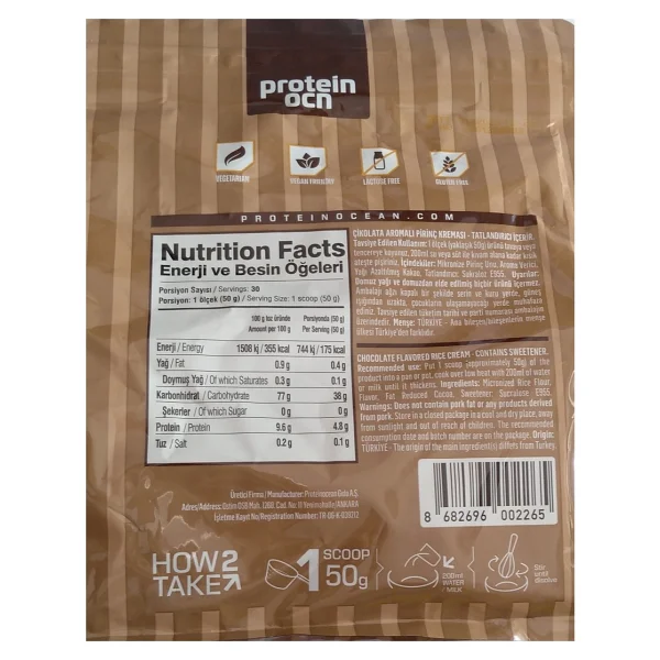 Protein Ocn Çikolata Aromalı Pirinç Kreması (Cream Of Rice) 1,5 Kg. - Görsel 2