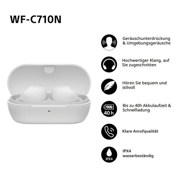 Sony Wf-C710nw ANC TWS Beyaz Kulak İçi Bluetooth Kulaklık - Görsel 4