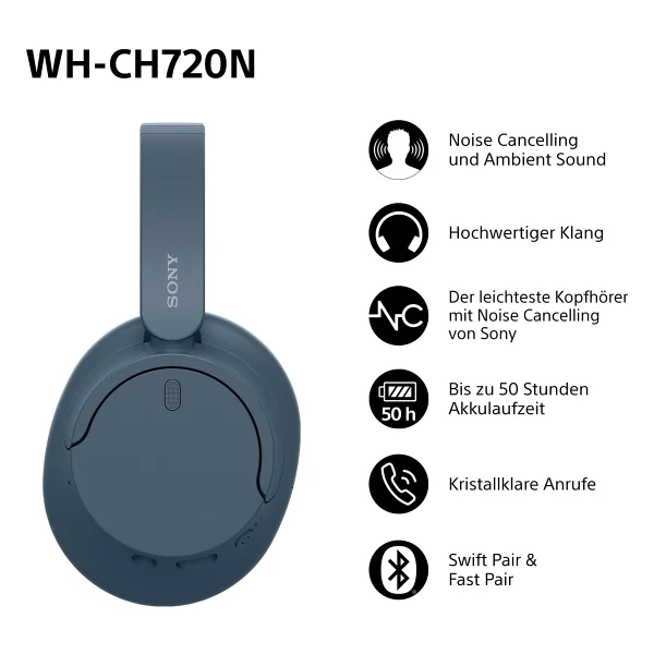 Sony Wh-Ch720n Mavi Kulak Üstü Bluetooth Kulaklık - Görsel 3