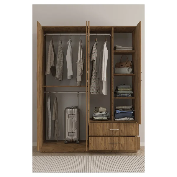 Aeka Ae-1077 Terra 4 Kapaklı 2 Çekmeceli 3 Askılıklı Raflı 140x182x53 Cm Gardırop - Antrasit - Görsel 9
