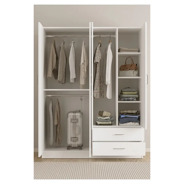 Aeka Ae-1077 Terra 4 Kapaklı 2 Çekmeceli 3 Askılıklı Raflı 140x182x53 Cm Gardırop - Antrasit - Görsel 10