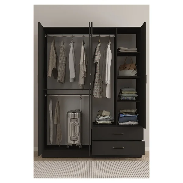 Aeka Ae-1077 Terra 4 Kapaklı 2 Çekmeceli 3 Askılıklı Raflı 140x182x53 Cm Gardırop - Antrasit - Görsel 8