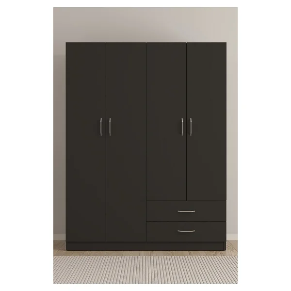 Aeka Ae-1077 Terra 4 Kapaklı 2 Çekmeceli 3 Askılıklı Raflı 140x182x53 Cm Gardırop - Antrasit - Görsel 3