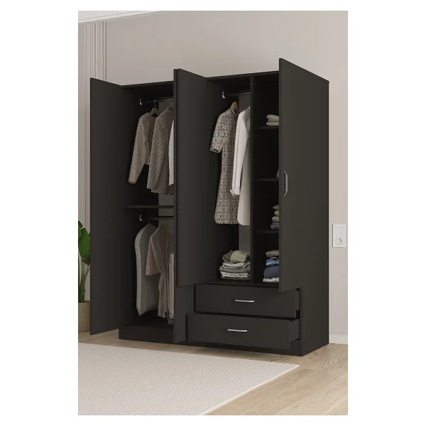 Aeka Ae-1077 Terra 4 Kapaklı 2 Çekmeceli 3 Askılıklı Raflı 140x182x53 Cm Gardırop - Antrasit - Görsel 4