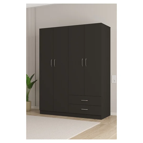 Aeka Ae-1077 Terra 4 Kapaklı 2 Çekmeceli 3 Askılıklı Raflı 140x182x53 Cm Gardırop - Antrasit - Görsel 5