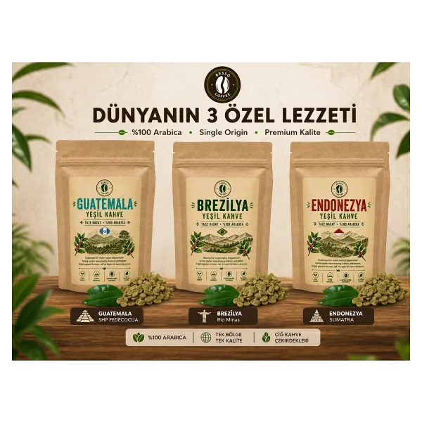 Resso Coffee Guatemala Brezilya Endonezya Çiğ Yeşil Kahve Çekirdeği Arabica 3lü Set - 250 Gr - Görsel 9