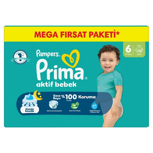 Prima Aktif 6 Numara Extra Large 76'lı Bebek Bezi - Görsel 2