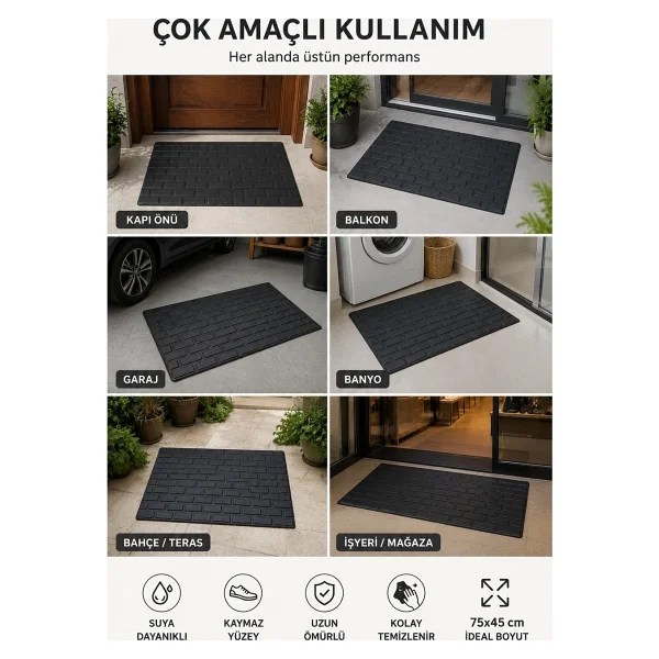 Black Gold Kapı Önü Paspas 75x45 Cm Kaymaz Tabanlı Yıkanabilir Çok Amaçlı Dış Mekan Paspası - Görsel 2