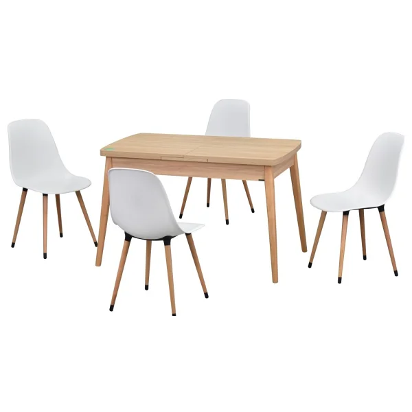 Vilinze Eames Sandalye Avanos Ahşap Mdf Açılır Mutfak Masası Takımı - 70x120+30 Cm - Beyaz - Nn - Görsel 2