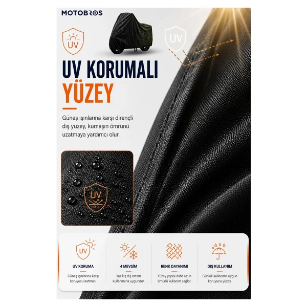 Motobros Motosiklet Brandası Motor Brandası Cf Moto 450 Sr Uyumlu Blackshield Siyah Su Geçirmez Uv Korumalı Motor Örtüsü - Görsel 5