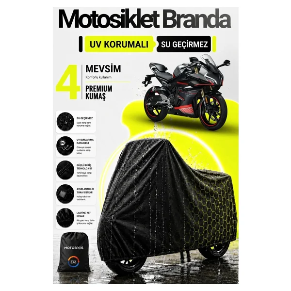Motobros Motosiklet Brandası Motor Brandası Cf Moto 450 Sr Uyumlu Blackshield Siyah Su Geçirmez Uv Korumalı Motor Örtüsü - Görsel 10