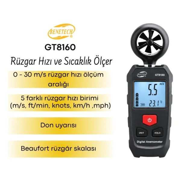 Benetech Gt8160 Mini Anemometre - Görsel 2