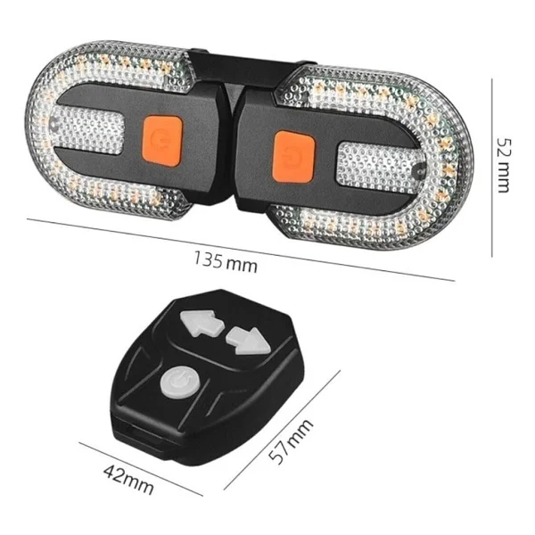 Bisiklet Dönüş Sinyali 5 Modlu Şarj Edilebilir Bisiklet Arka LED Uyarı Işığı Uzaktan Kumanda - Görsel 2