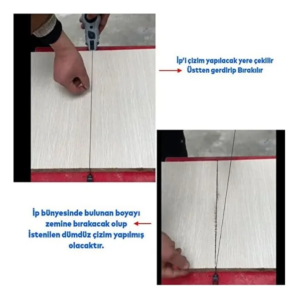 Boyalı Çırpı Ipi Set, 30m Ve Toz Boya, Su Terazili, Duvar, Zemin Ve Seramik Hizalama (Kırmızı) - Görsel 4