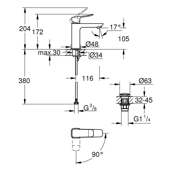Grohe Dice Medium Lavabo Bataryasi Krom - Görsel 3