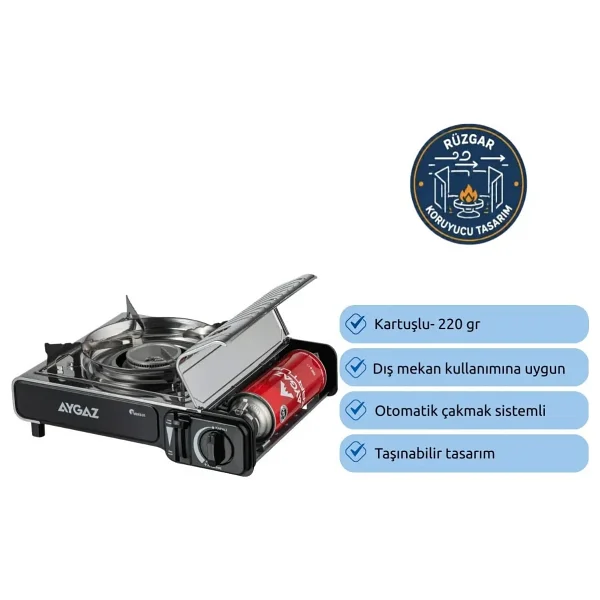 Aygaz Ms-Bsf Ekonomik Taşınabilir Kartuşlu Kamp Ocağı, 4 Adet Kartuş Dahil Siyah - Görsel 2