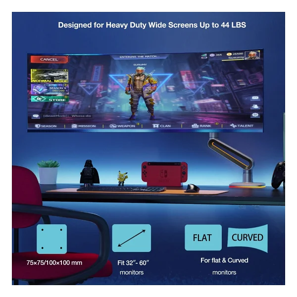 North Bayou F6-Gaming 32-60 İnç Tek Kollu Amortisörlü Monitör Standı - Görsel 3