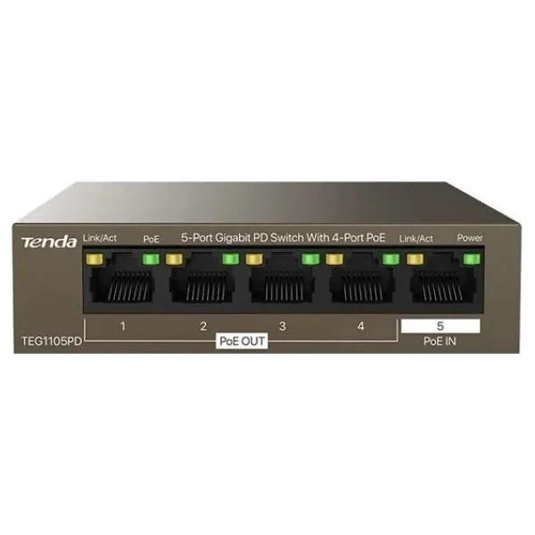 Tenda TEG1105PD 5 Port 10/100/1000 4 Port PoE Yonetilemez Rack Mount Switch - Görsel 4