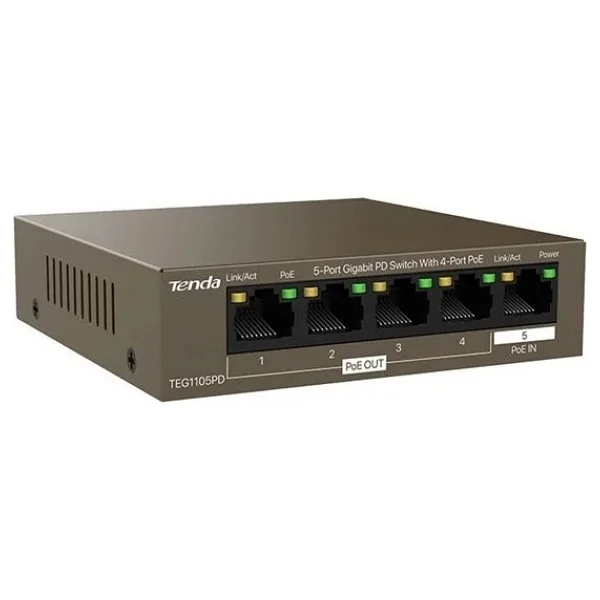 Tenda TEG1105PD 5 Port 10/100/1000 4 Port PoE Yonetilemez Rack Mount Switch - Görsel 5