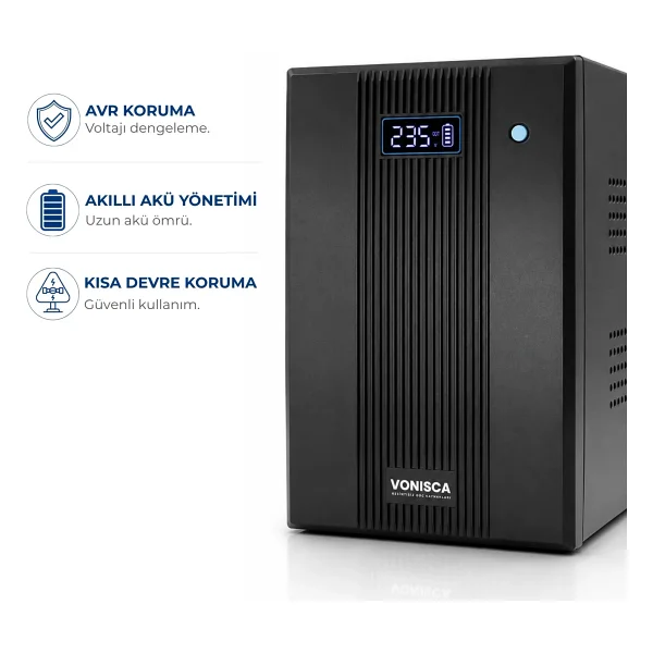 Vonısca Kesintisiz Güç Kaynakları D-1500 1500va Lcd Kesintisiz Güç Kaynağı Line Interactive 2x12v 9ah Ups Bilgisayar Kamera Ofis - Görsel 2