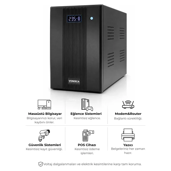 Vonısca Kesintisiz Güç Kaynakları D-1500 1500va Lcd Kesintisiz Güç Kaynağı Line Interactive 2x12v 9ah Ups Bilgisayar Kamera Ofis - Görsel 3