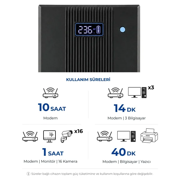 Vonısca Kesintisiz Güç Kaynakları D-1500 1500va Lcd Kesintisiz Güç Kaynağı Line Interactive 2x12v 9ah Ups Bilgisayar Kamera Ofis - Görsel 4