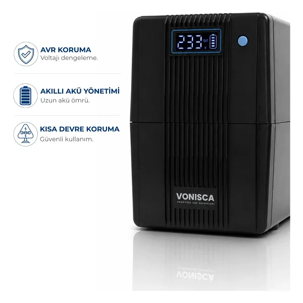Vonısca Kesintisiz Güç Kaynakları D-650 650va Lcd Kesintisiz Güç Kaynağı Line Interactive 1x12v 7ah Ups Bilgisayar Modem Kamera PC - Görsel 2