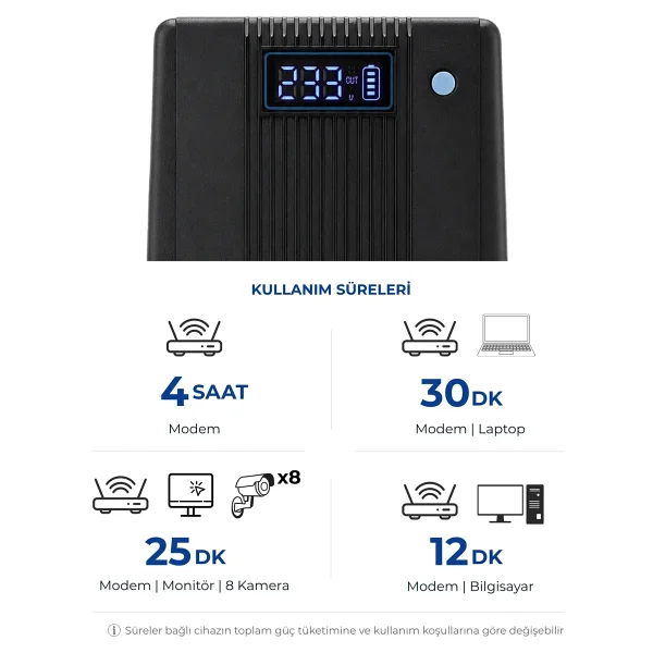 Vonısca Kesintisiz Güç Kaynakları D-650 650va Lcd Kesintisiz Güç Kaynağı Line Interactive 1x12v 7ah Ups Bilgisayar Modem Kamera PC - Görsel 4