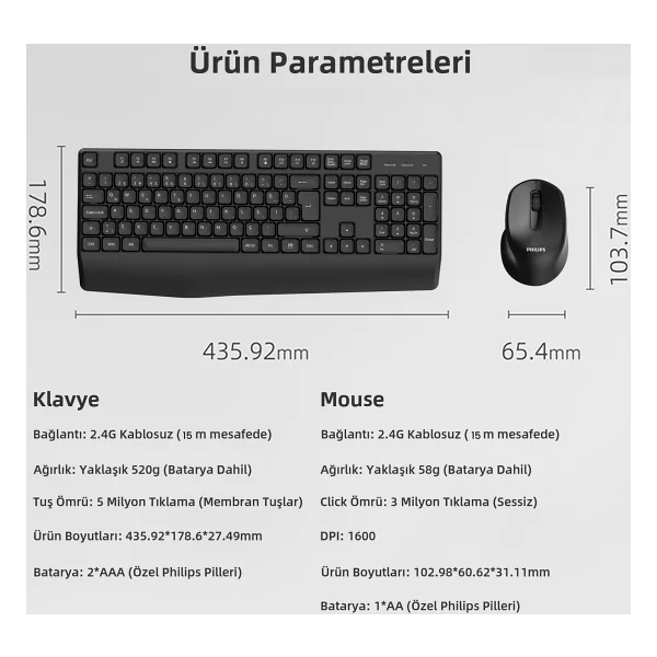 Philips Spt6348 Kablosuz Klavye Mouse Seti - Görsel 8