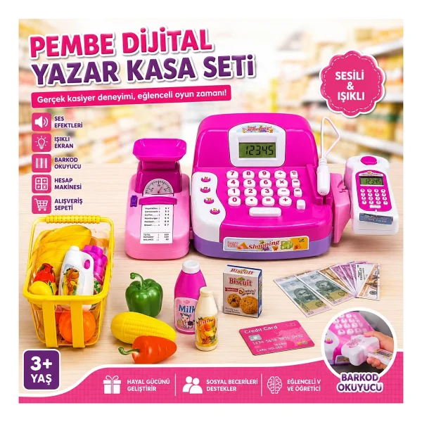Trust Store Pembe Dijital Yazar Kasa Oyuncak Seti Sesli Işıklı Kasiyer Market Oyunu Barkod Okuyuculu - Görsel 4