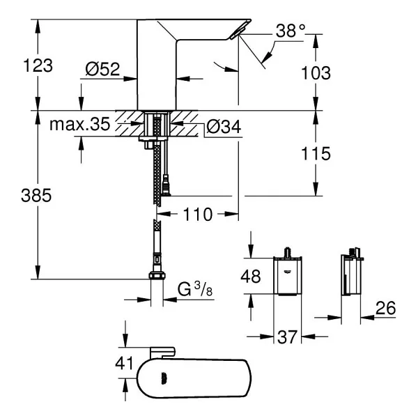 Grohe Bau Cosmopolitan E 36451000 Fotoselli Lavabo Bataryası - Görsel 2