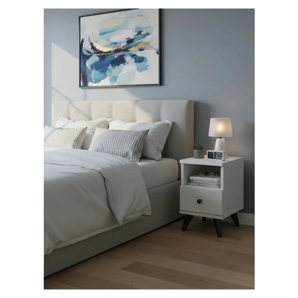 Dienni Simple Komodin Tek Raflı Tek Çekmeceli 30x44x48 Beyaz - Görsel 6