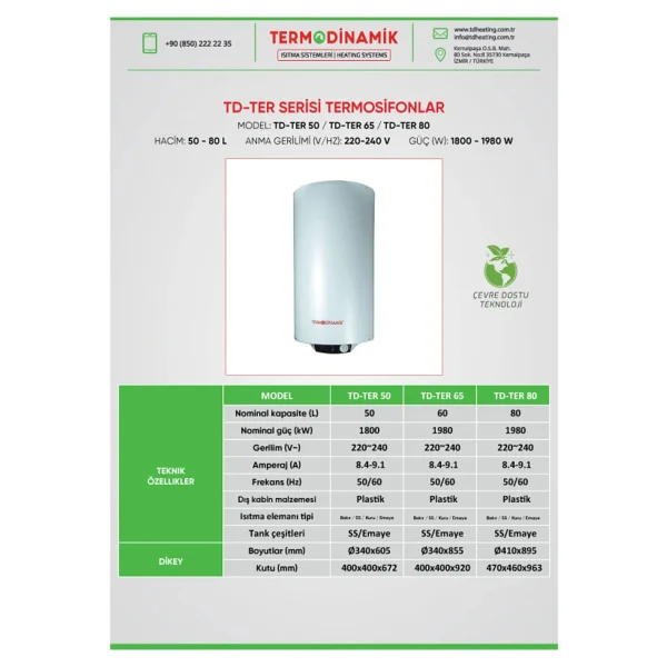 Termodinamik Td-Ter 65d Dijital 1980 W 65 Lt Termosifon Montaj Dahil - Görsel 9
