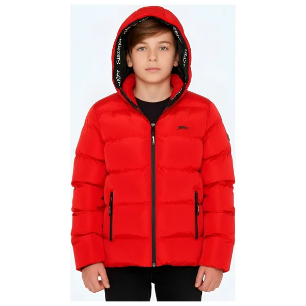 Slazenger Neons Kapüşonlu Kırmızı Çocuk Şişme Mont - Görsel 6
