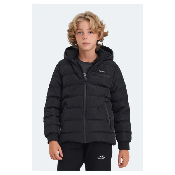 Slazenger Captain Kapüşonlu Siyah Çocuk Şişme Mont - Görsel 9