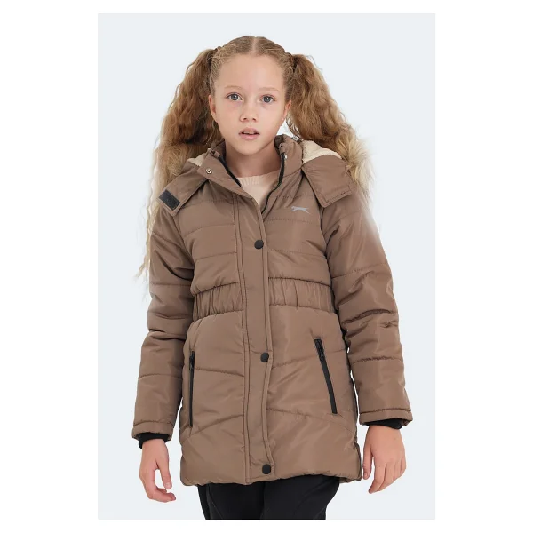 Slazenger Candy New Kapüşonlu Kürklü Bej Kız Çocuk Şişme Mont - Görsel 8
