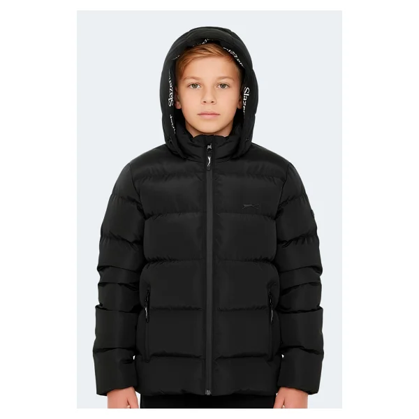 Slazenger Neons Kapüşonlu Siyah Çocuk Şişme Mont - Görsel 6