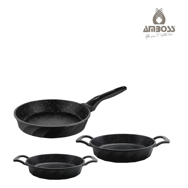 Amboss Jasper 3 Parça Döküm Tava & Sahan Seti - Siyah - Görsel 2