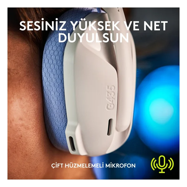 Logitech G435 Lightspeed Beyaz Kablosuz Kulak Üstü Oyuncu Kulaklığı - Görsel 5