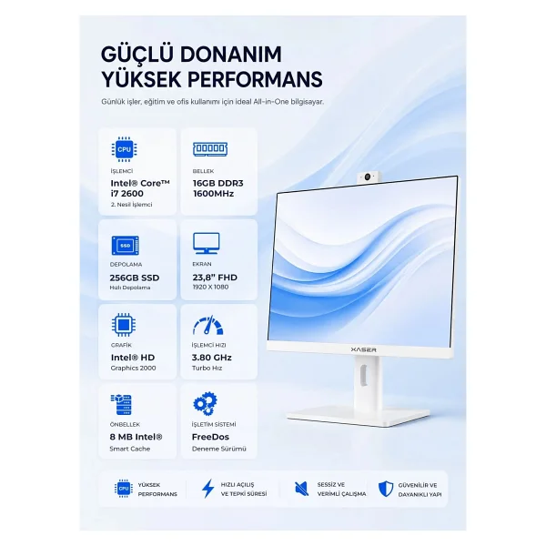 Xaser Xs120 İ7 2600 16gb RAM 256gb SSD 23.8" Webcam + Wi-Fi+ BT All In One Bilgisayar - Görsel 3