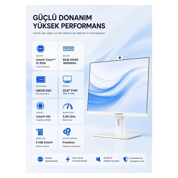 Xaser Xs001 İ3 2120 8gb RAM 128gb SSD 23.8" Webcam + Wi-Fi All In One Bilgisayar - Görsel 3