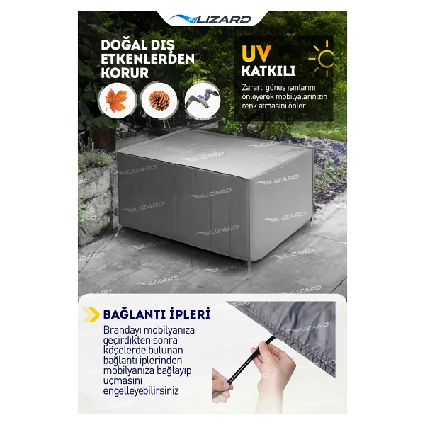 Bylizard Bahçe Mobilya Koruma Örtüsü Branda -Su Geçirmez - Gri - 200x150x75 - Görsel 2