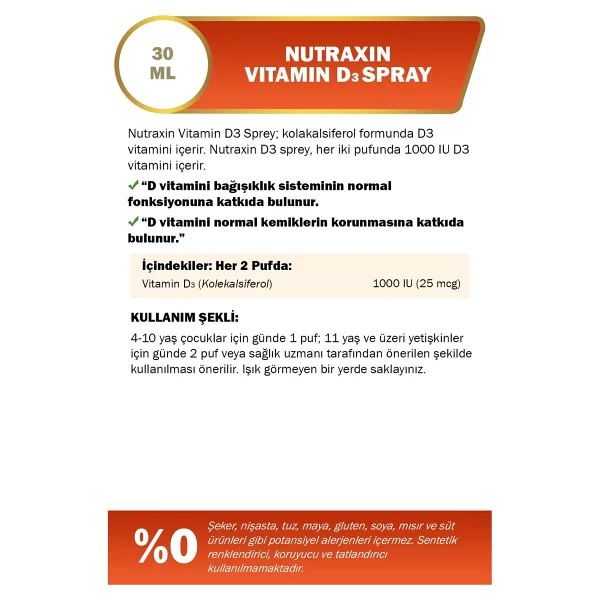 Nutraxin Vitamin D3 Sprey 30 Ml - Görsel 2