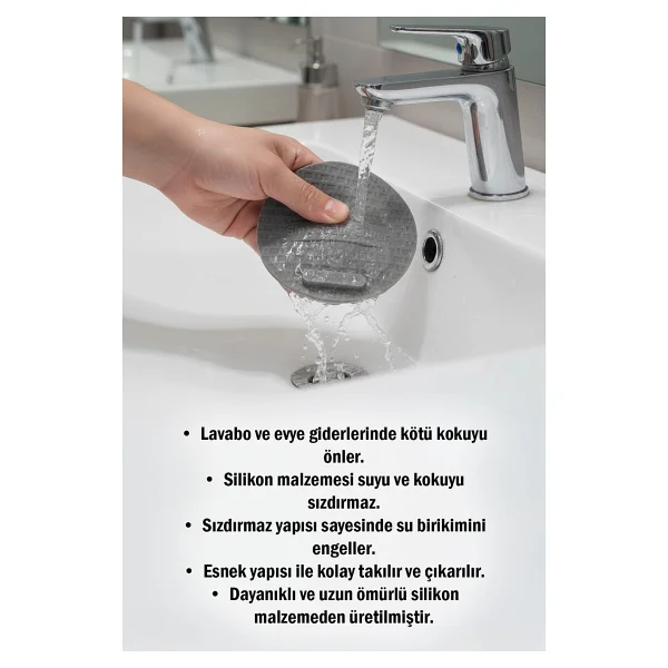 Lavabo Kötü Koku Giderici Önleyici Silikon Mat Sızdırmaz Lavabo Tıkacı Lavabo Tıpası Evye Kapağı Gri - Görsel 4