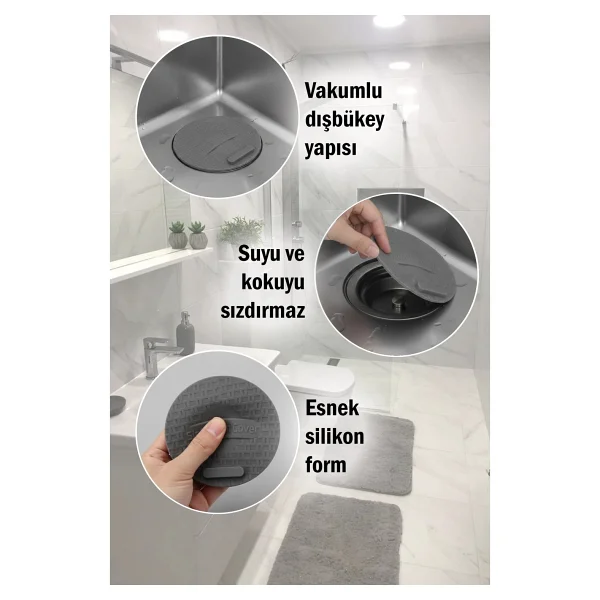 Lavabo Kötü Koku Giderici Önleyici Silikon Mat Sızdırmaz Lavabo Tıkacı Lavabo Tıpası Evye Kapağı Gri - Görsel 7