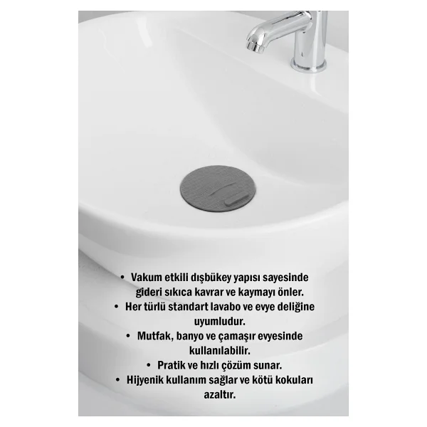 Lavabo Kötü Koku Giderici Önleyici Silikon Mat Sızdırmaz Lavabo Tıkacı Lavabo Tıpası Evye Kapağı Gri - Görsel 8
