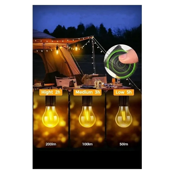 Taşınabilir Şarjlı LED Ampül Outdoor Kamp Bahçe Lambası 10w Askılı Kırılmaz LED Işık - Görsel 5